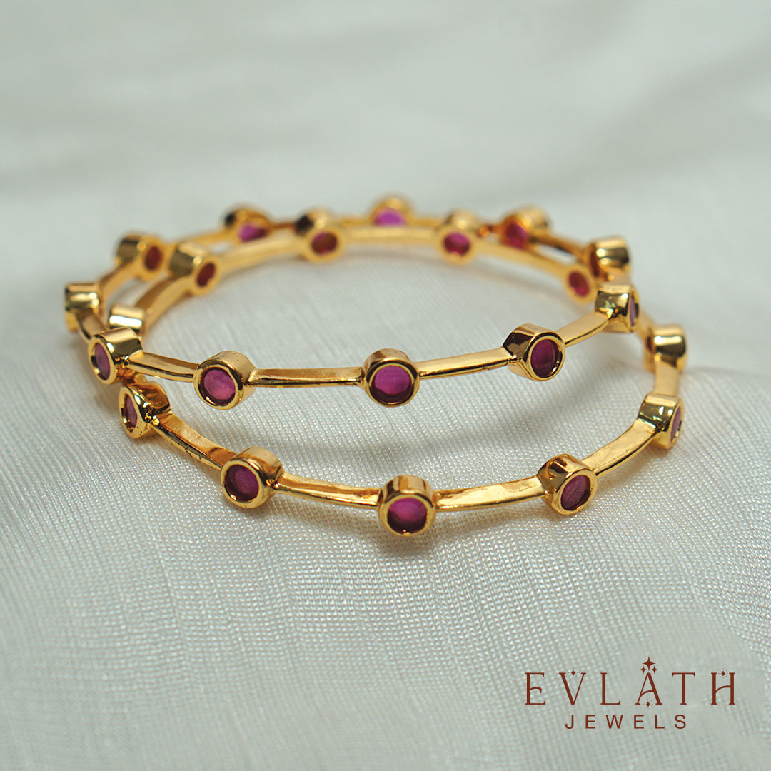 Elegant Gold-Plated Bangle Set with Radiant Ruby Stones – Evlath Jewels